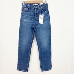 Zara High Rise Regular Fit Ankle Comfort Button Fly Denim Jeans Size 2